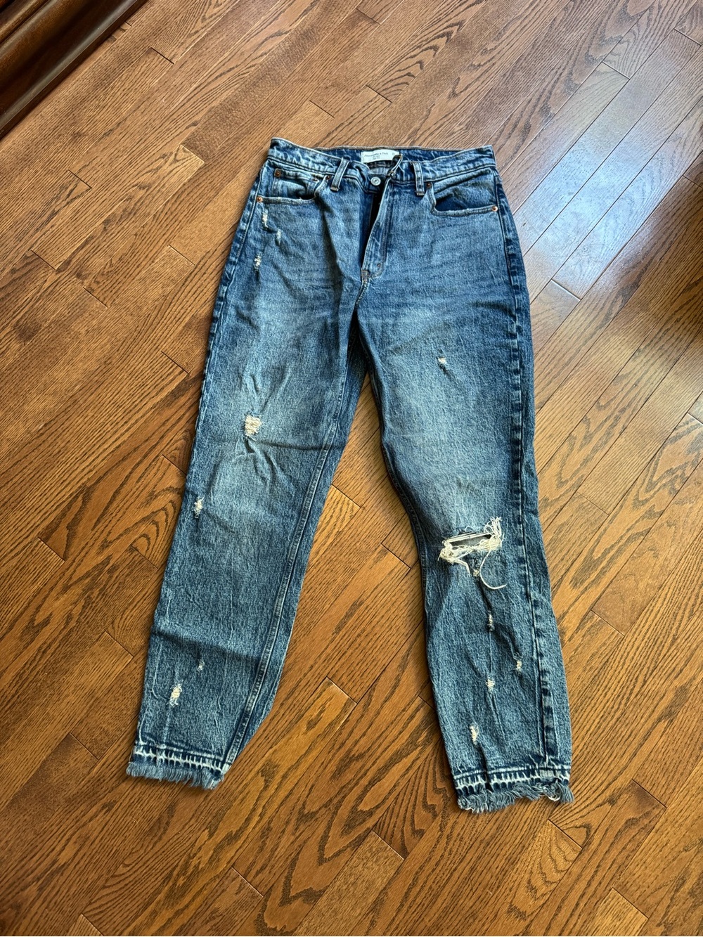 Abercrombie & Fitch Distressed Dark Blue Mom Jeans